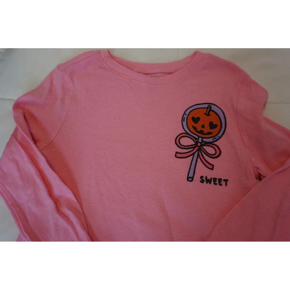 Old Navy Girls Pink Halloween Pumpkin Lollipop Graphic Long Sleeve Tee Shirt 5T